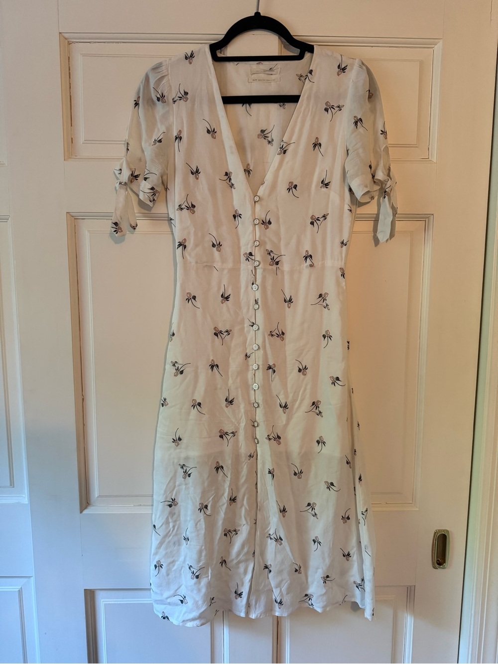 Urban Outfitters Cream Midi Dress with Black Floral Print